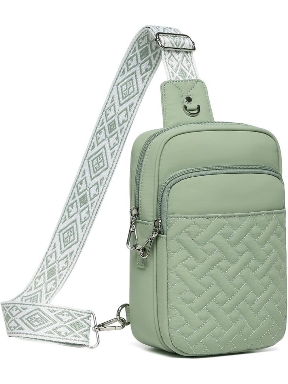 Women's Green Small Anti Theft RFID Sling Quilted Nylon Fanny Crossbody Bag